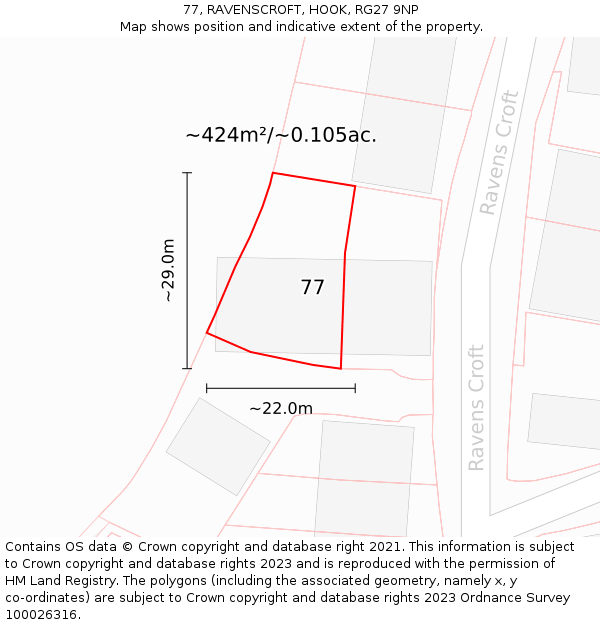 77, RAVENSCROFT, HOOK, RG27 9NP: Plot and title map