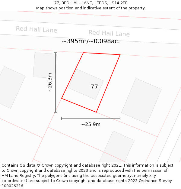 77, RED HALL LANE, LEEDS, LS14 2EF: Plot and title map