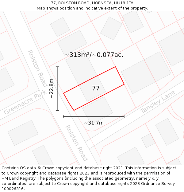 77, ROLSTON ROAD, HORNSEA, HU18 1TA: Plot and title map