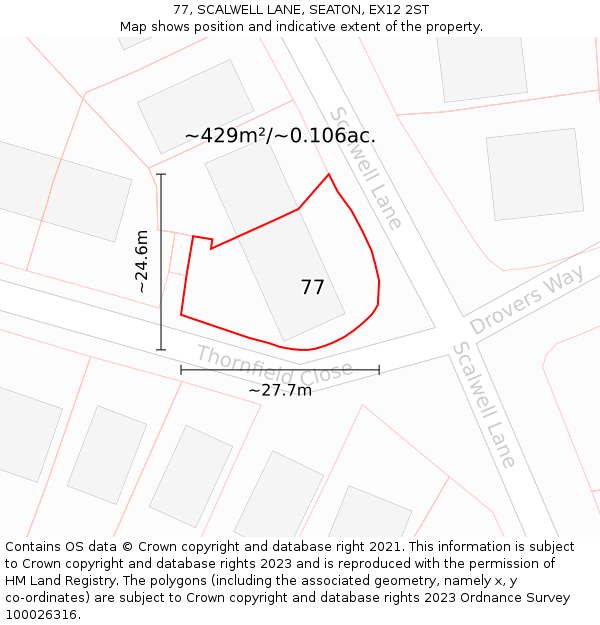 77, SCALWELL LANE, SEATON, EX12 2ST: Plot and title map