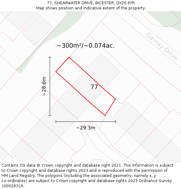 77, SHEARWATER DRIVE, BICESTER, OX26 6YR: Plot and title map