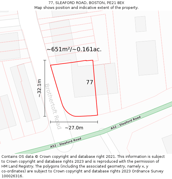 77, SLEAFORD ROAD, BOSTON, PE21 8EX: Plot and title map