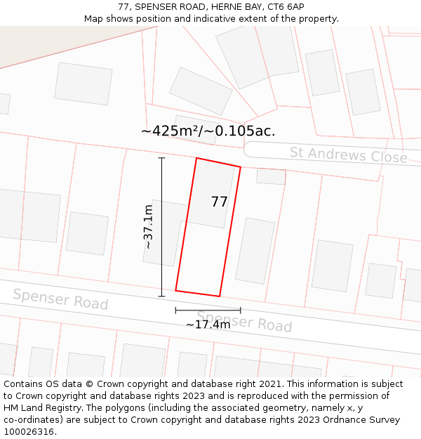 77, SPENSER ROAD, HERNE BAY, CT6 6AP: Plot and title map