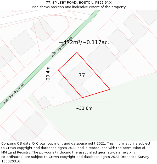 77, SPILSBY ROAD, BOSTON, PE21 9NX: Plot and title map