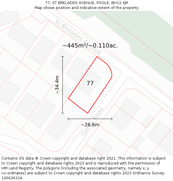 77, ST BRELADES AVENUE, POOLE, BH12 4JR: Plot and title map