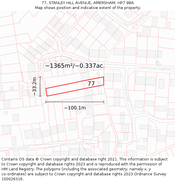 77, STANLEY HILL AVENUE, AMERSHAM, HP7 9BA: Plot and title map