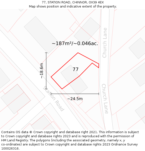 77, STATION ROAD, CHINNOR, OX39 4EX: Plot and title map