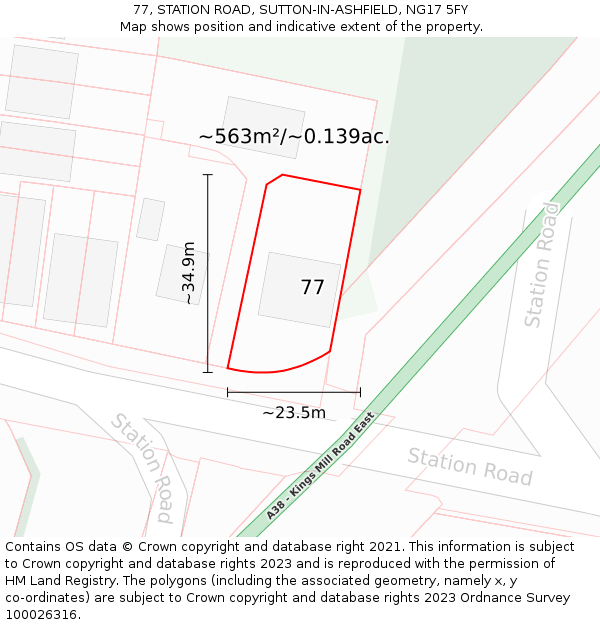 77, STATION ROAD, SUTTON-IN-ASHFIELD, NG17 5FY: Plot and title map