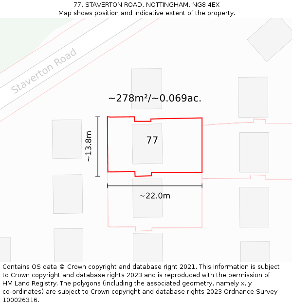 77, STAVERTON ROAD, NOTTINGHAM, NG8 4EX: Plot and title map