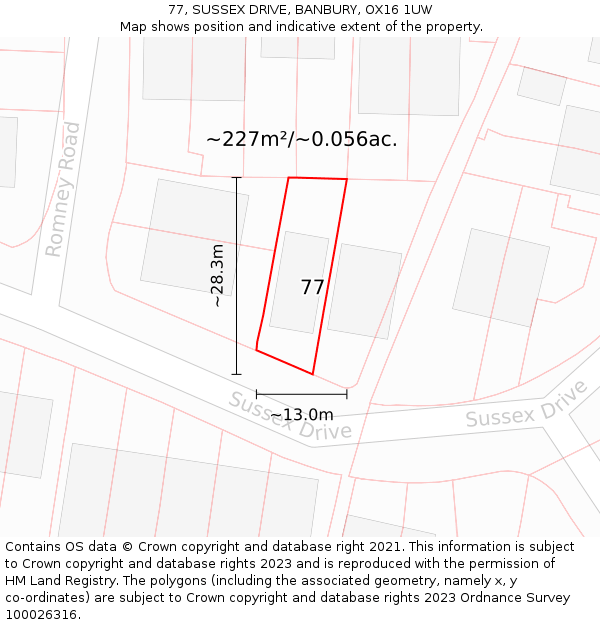 77, SUSSEX DRIVE, BANBURY, OX16 1UW: Plot and title map