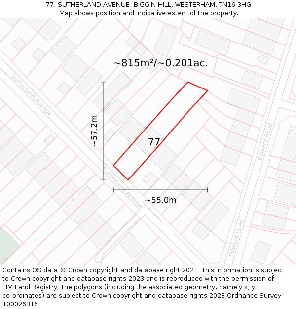 77, SUTHERLAND AVENUE, BIGGIN HILL, WESTERHAM, TN16 3HG: Plot and title map