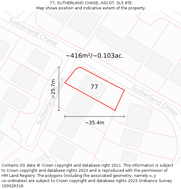 77, SUTHERLAND CHASE, ASCOT, SL5 8TE: Plot and title map