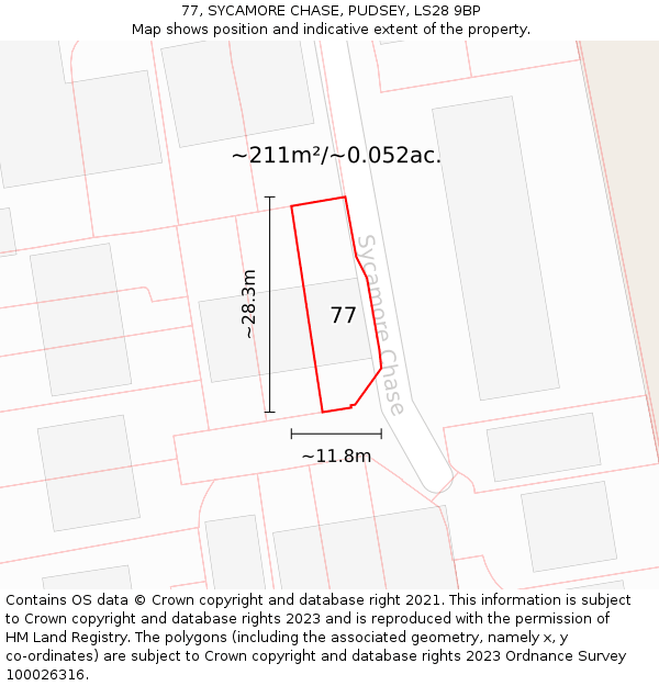 77, SYCAMORE CHASE, PUDSEY, LS28 9BP: Plot and title map