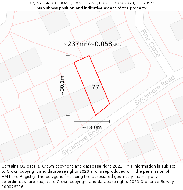 77, SYCAMORE ROAD, EAST LEAKE, LOUGHBOROUGH, LE12 6PP: Plot and title map