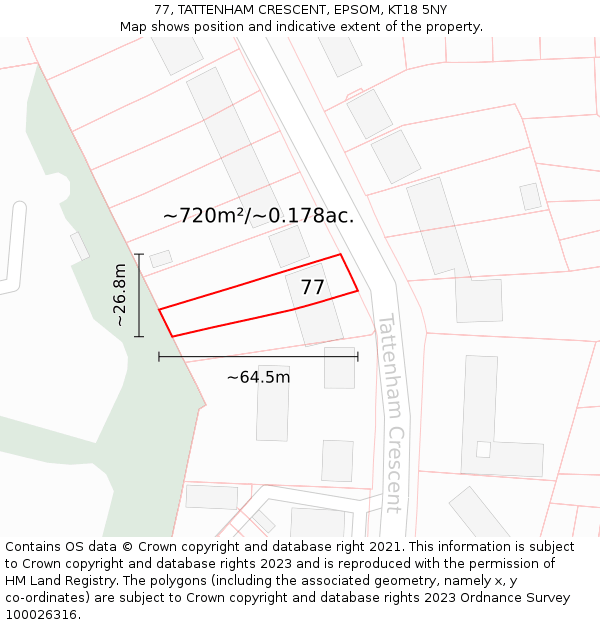 77, TATTENHAM CRESCENT, EPSOM, KT18 5NY: Plot and title map