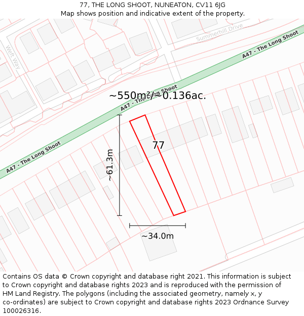 77, THE LONG SHOOT, NUNEATON, CV11 6JG: Plot and title map