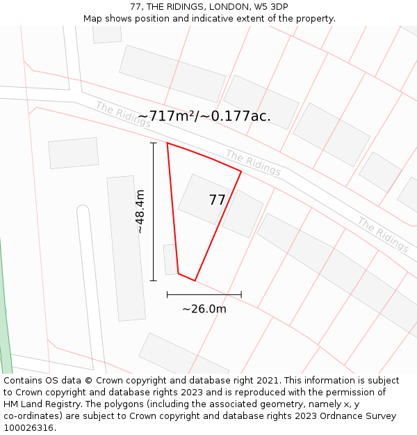 77, THE RIDINGS, LONDON, W5 3DP: Plot and title map