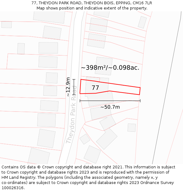 77, THEYDON PARK ROAD, THEYDON BOIS, EPPING, CM16 7LR: Plot and title map