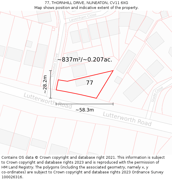 77, THORNHILL DRIVE, NUNEATON, CV11 6XG: Plot and title map