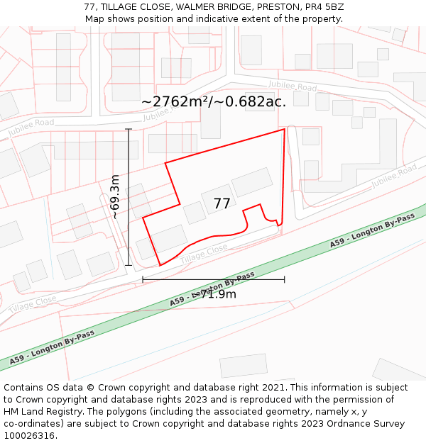 77, TILLAGE CLOSE, WALMER BRIDGE, PRESTON, PR4 5BZ: Plot and title map