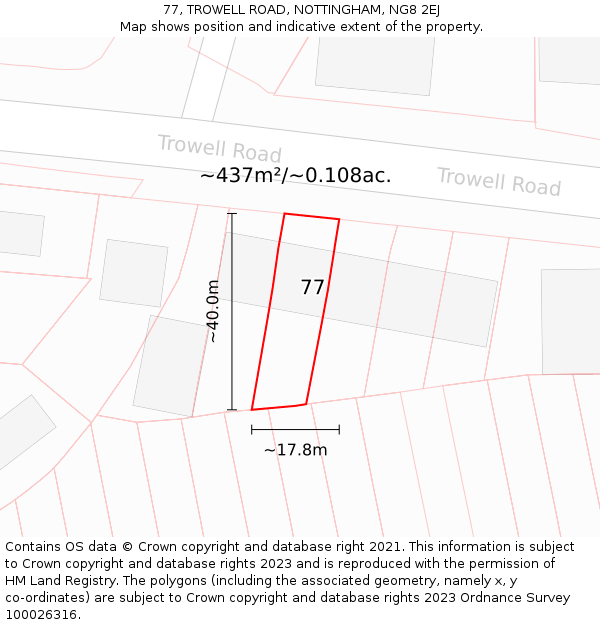 77, TROWELL ROAD, NOTTINGHAM, NG8 2EJ: Plot and title map