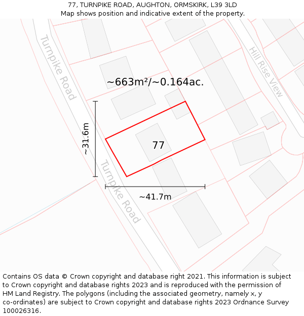 77, TURNPIKE ROAD, AUGHTON, ORMSKIRK, L39 3LD: Plot and title map