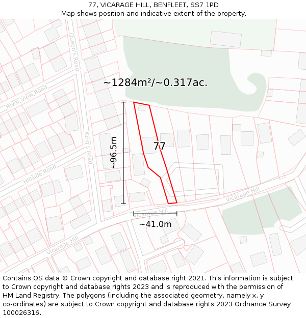 77, VICARAGE HILL, BENFLEET, SS7 1PD: Plot and title map