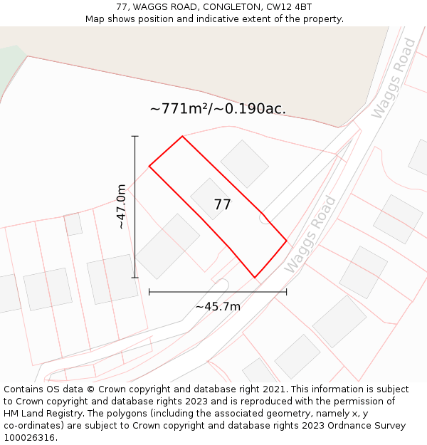 77, WAGGS ROAD, CONGLETON, CW12 4BT: Plot and title map