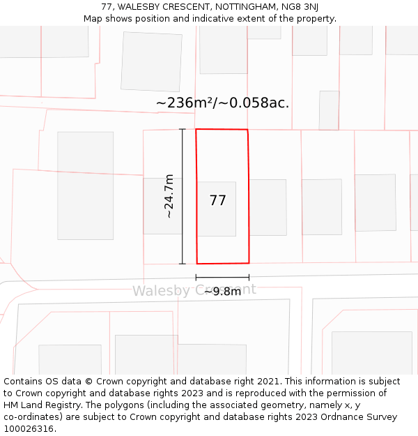 77, WALESBY CRESCENT, NOTTINGHAM, NG8 3NJ: Plot and title map