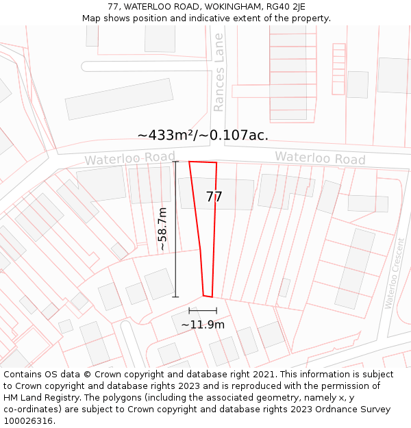 77, WATERLOO ROAD, WOKINGHAM, RG40 2JE: Plot and title map