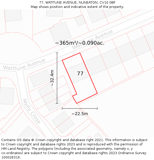 77, WATITUNE AVENUE, NUNEATON, CV10 0BF: Plot and title map