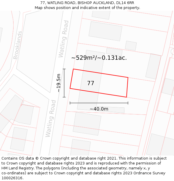 77, WATLING ROAD, BISHOP AUCKLAND, DL14 6RR: Plot and title map