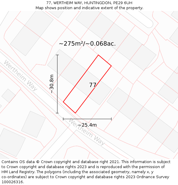 77, WERTHEIM WAY, HUNTINGDON, PE29 6UH: Plot and title map