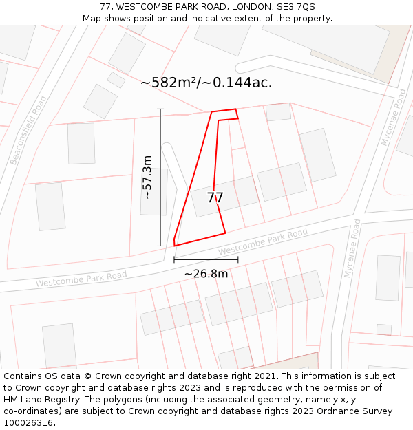77, WESTCOMBE PARK ROAD, LONDON, SE3 7QS: Plot and title map