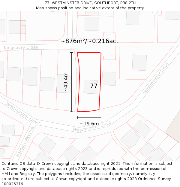 77, WESTMINSTER DRIVE, SOUTHPORT, PR8 2TH: Plot and title map