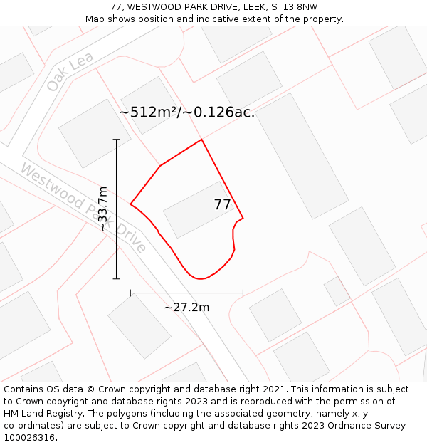 77, WESTWOOD PARK DRIVE, LEEK, ST13 8NW: Plot and title map