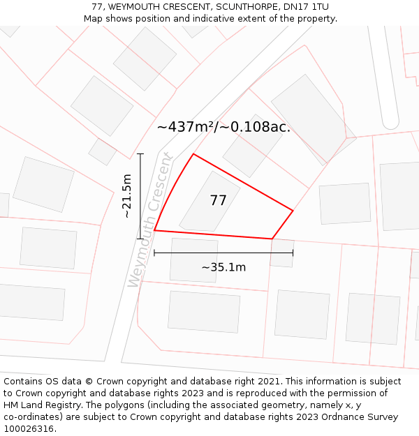 77, WEYMOUTH CRESCENT, SCUNTHORPE, DN17 1TU: Plot and title map