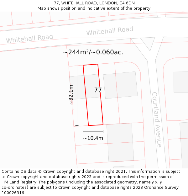 77, WHITEHALL ROAD, LONDON, E4 6DN: Plot and title map