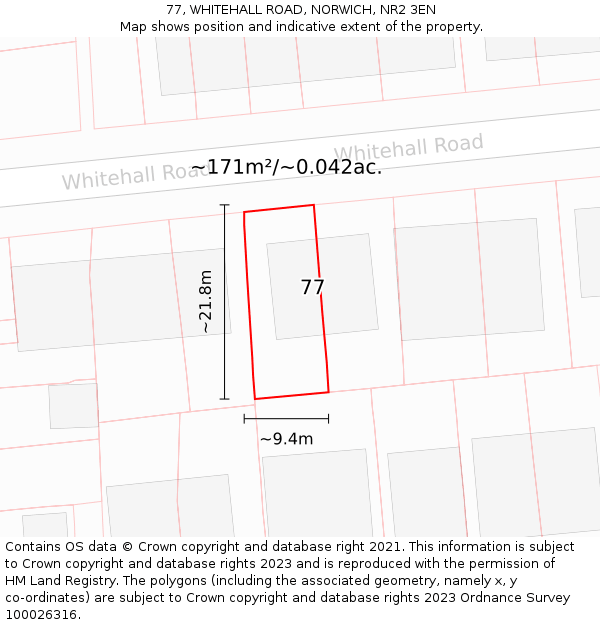 77, WHITEHALL ROAD, NORWICH, NR2 3EN: Plot and title map