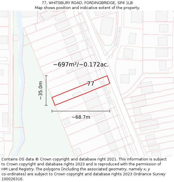 77, WHITSBURY ROAD, FORDINGBRIDGE, SP6 1LB: Plot and title map