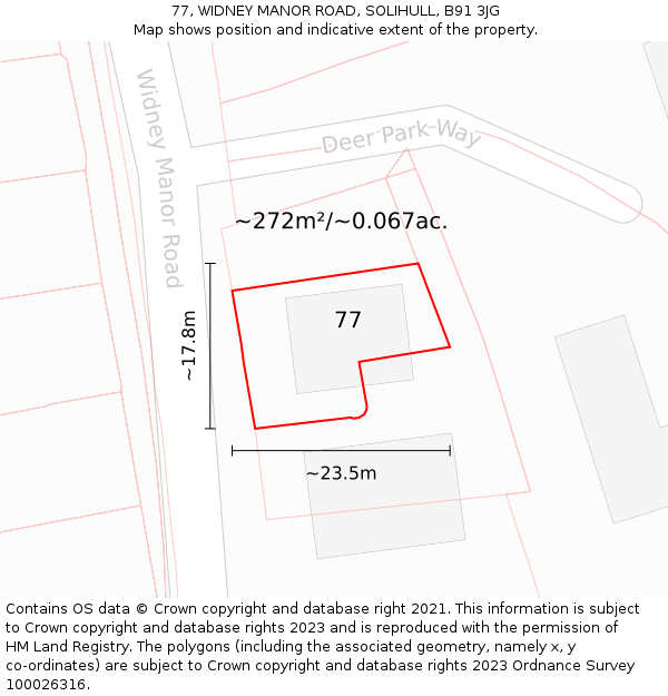 77, WIDNEY MANOR ROAD, SOLIHULL, B91 3JG: Plot and title map