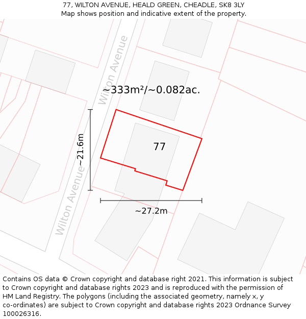 77, WILTON AVENUE, HEALD GREEN, CHEADLE, SK8 3LY: Plot and title map