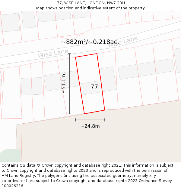 77, WISE LANE, LONDON, NW7 2RH: Plot and title map