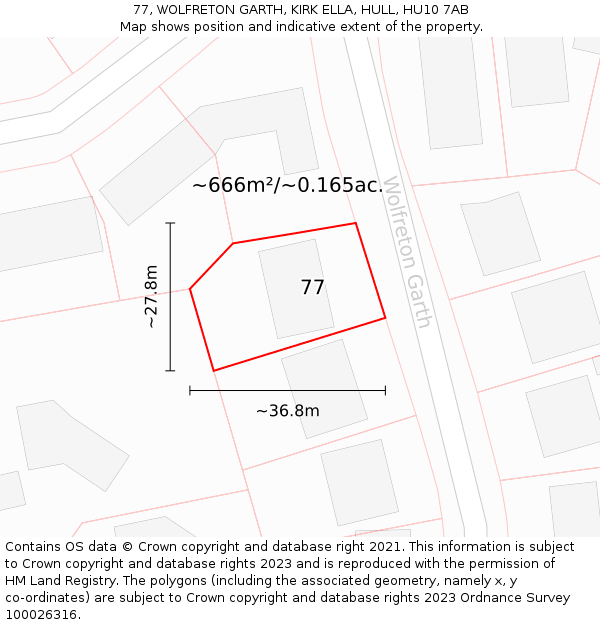 77, WOLFRETON GARTH, KIRK ELLA, HULL, HU10 7AB: Plot and title map