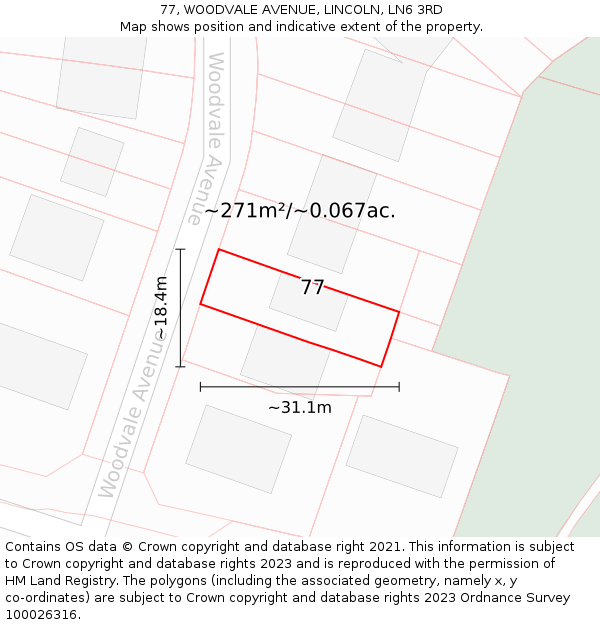 77, WOODVALE AVENUE, LINCOLN, LN6 3RD: Plot and title map