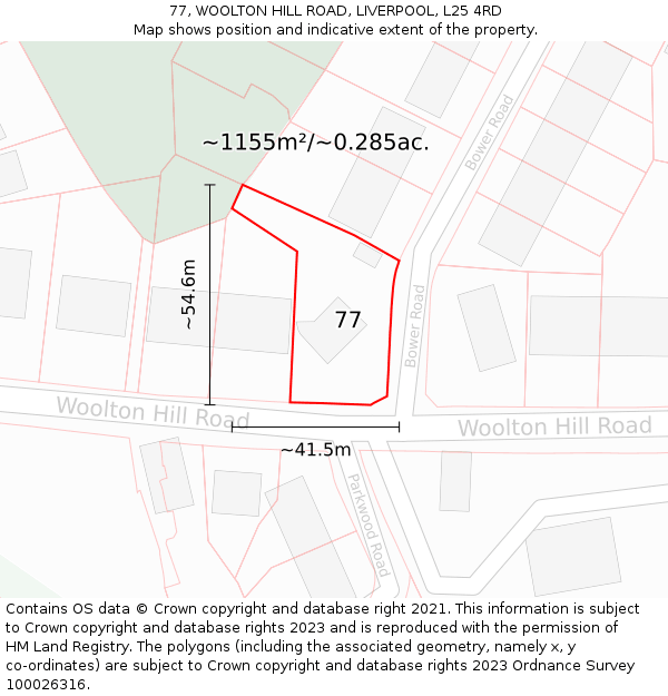 77, WOOLTON HILL ROAD, LIVERPOOL, L25 4RD: Plot and title map