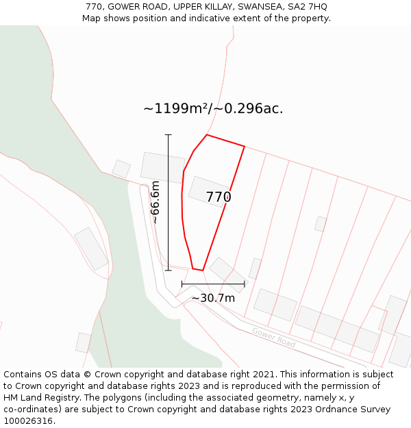 770, GOWER ROAD, UPPER KILLAY, SWANSEA, SA2 7HQ: Plot and title map