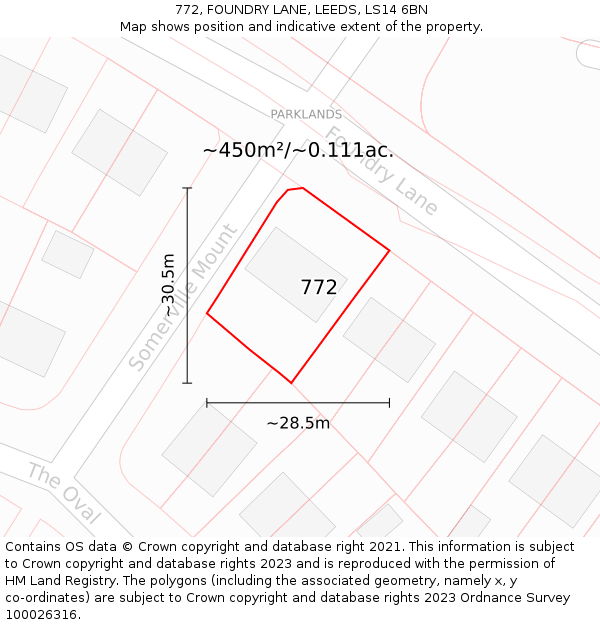 772, FOUNDRY LANE, LEEDS, LS14 6BN: Plot and title map