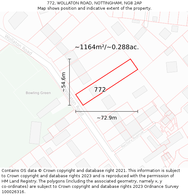 772, WOLLATON ROAD, NOTTINGHAM, NG8 2AP: Plot and title map