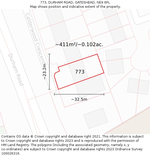 773, DURHAM ROAD, GATESHEAD, NE9 6PL: Plot and title map